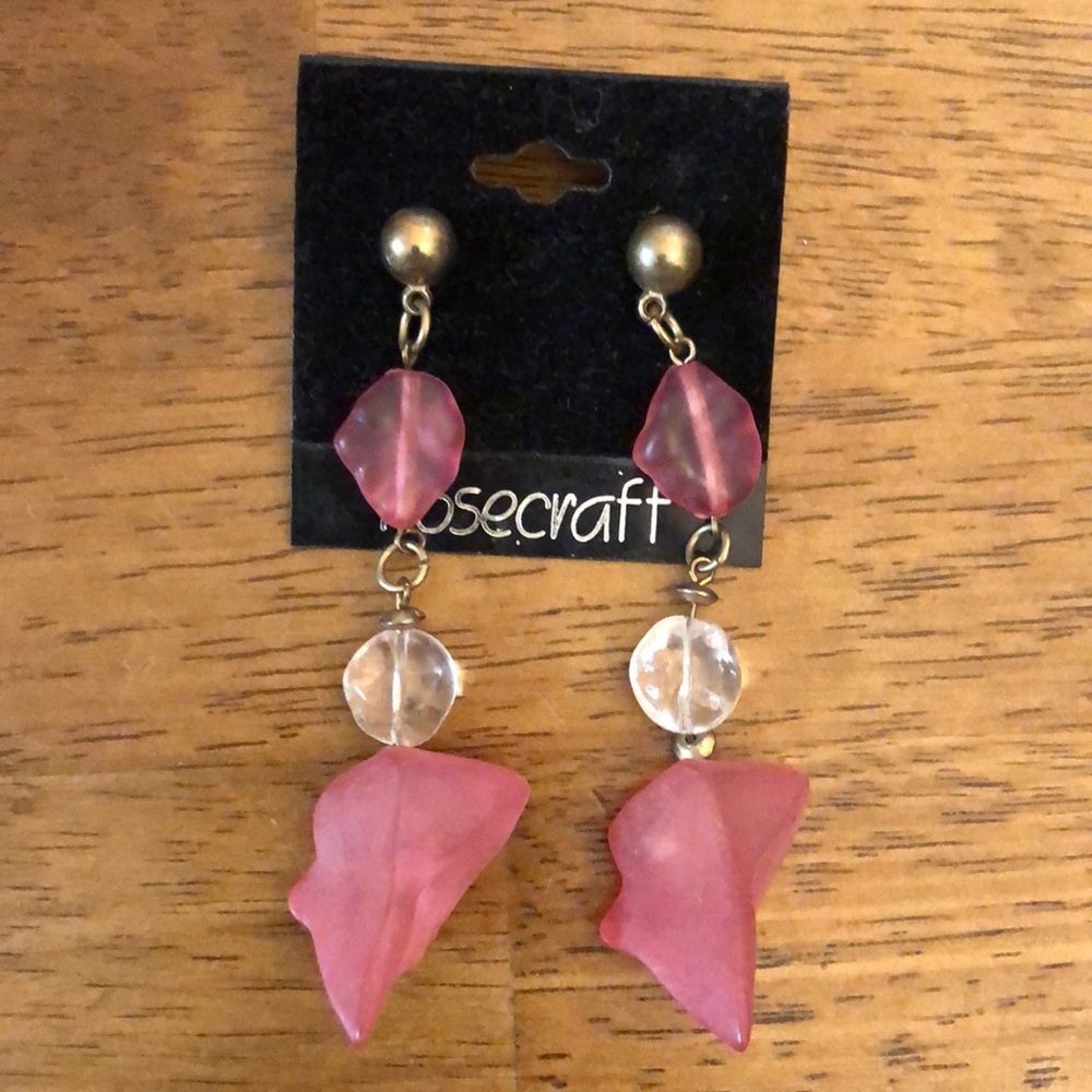 Rose Pink Earrings Dangling Rocky Geometric